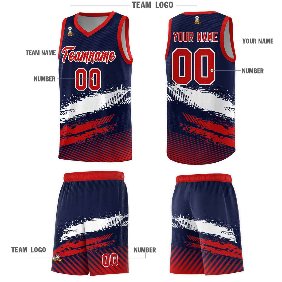 Custom Navy White and Red Graffiti Pattern Sports Uniform Basketball Jersey|KXKSHOP