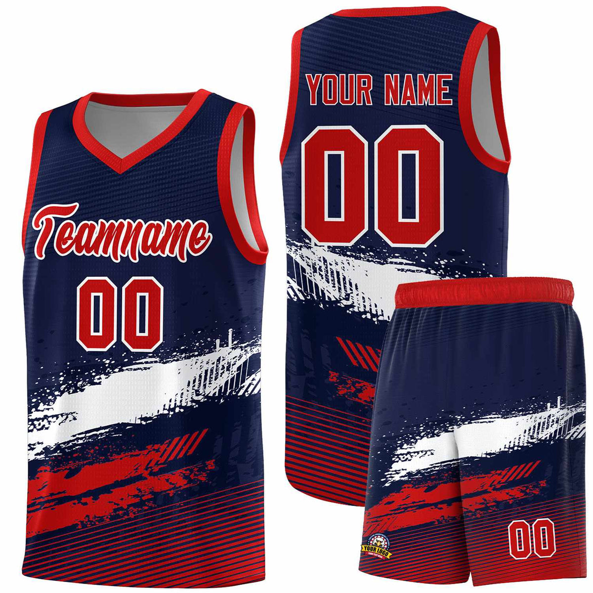 Custom Navy White and Red Graffiti Pattern Sports Uniform Basketball Jersey|KXKSHOP
