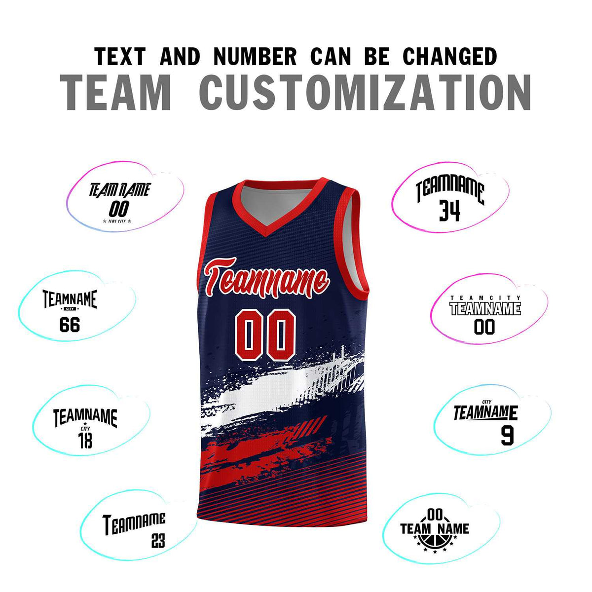 Custom Navy White and Red Graffiti Pattern Sports Uniform Basketball Jersey|KXKSHOP