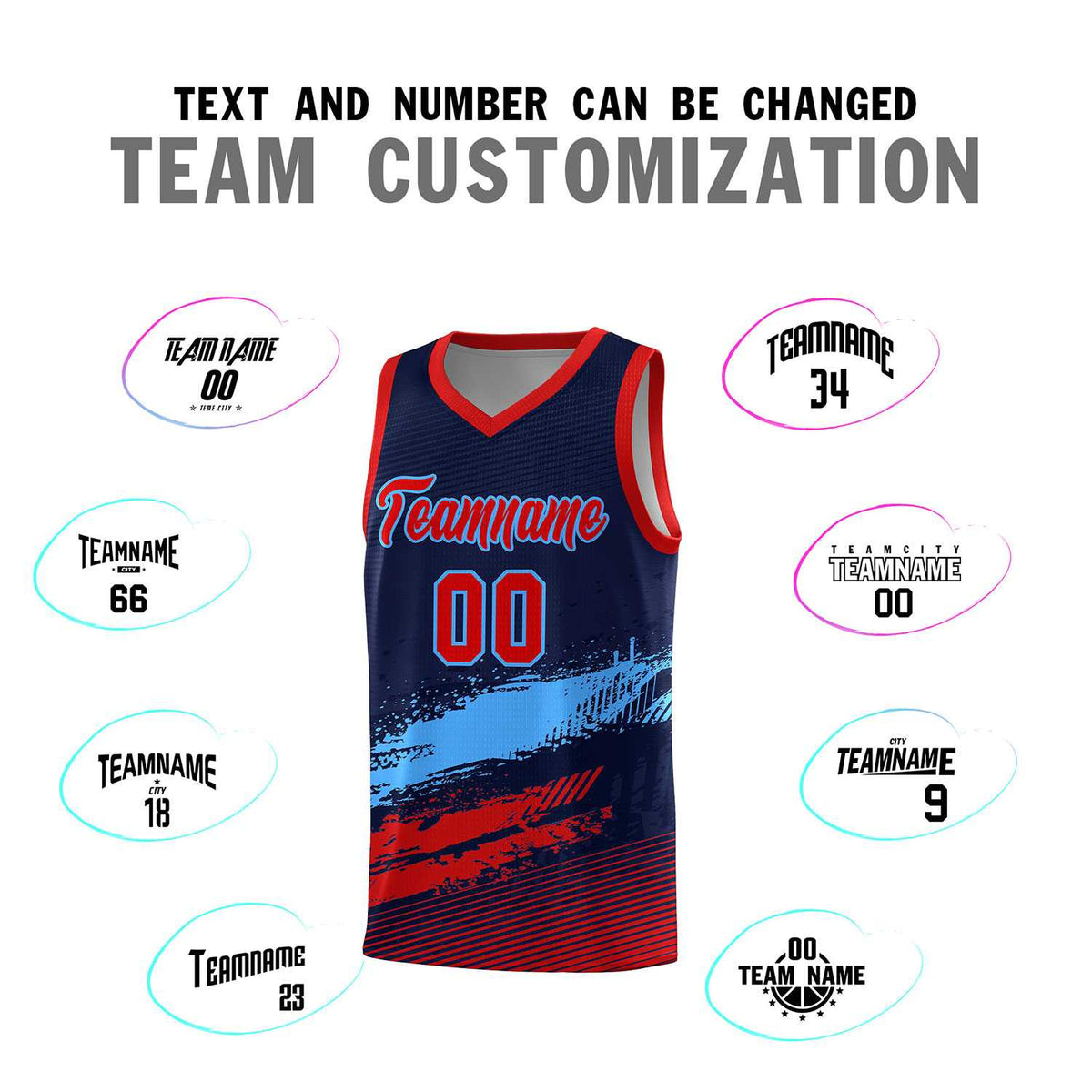 Custom Navy Powder Blue and Red Graffiti Pattern Sports Uniform Basketball Jersey|KXKSHOP