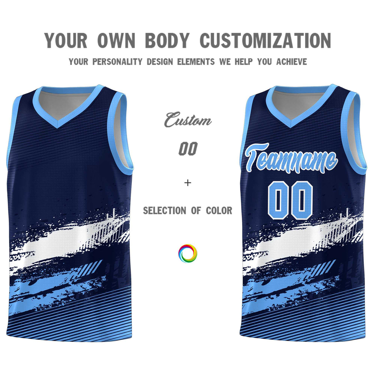 Custom Navy White and Powder Blue Graffiti Pattern Sports Uniform Basketball Jersey|KXKSHOP