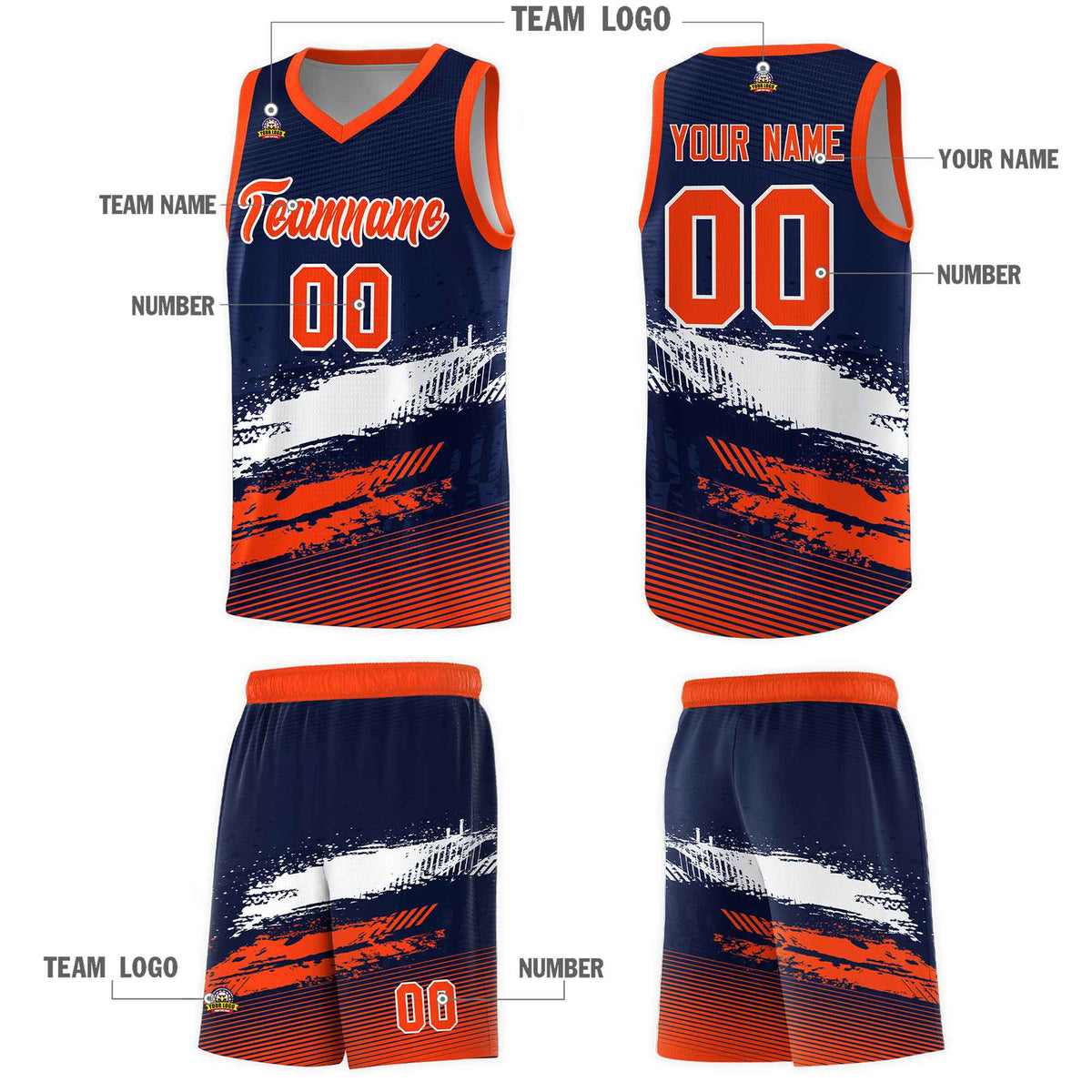 Custom Navy White and Orange Graffiti Pattern Sports Uniform Basketball Jersey|KXKSHOP