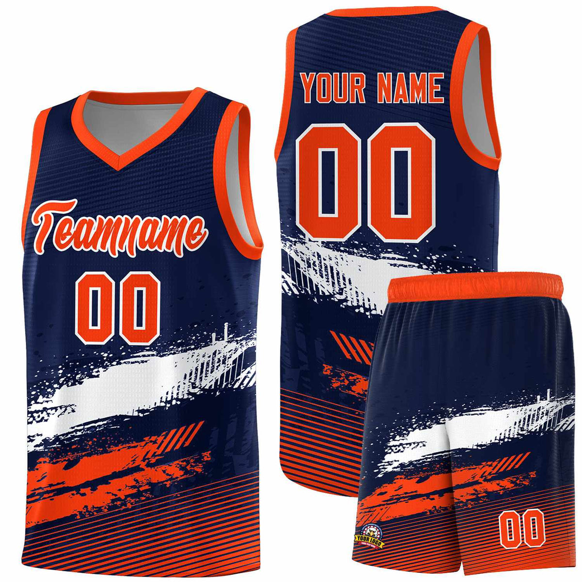 Custom Navy White and Orange Graffiti Pattern Sports Uniform Basketball Jersey|KXKSHOP