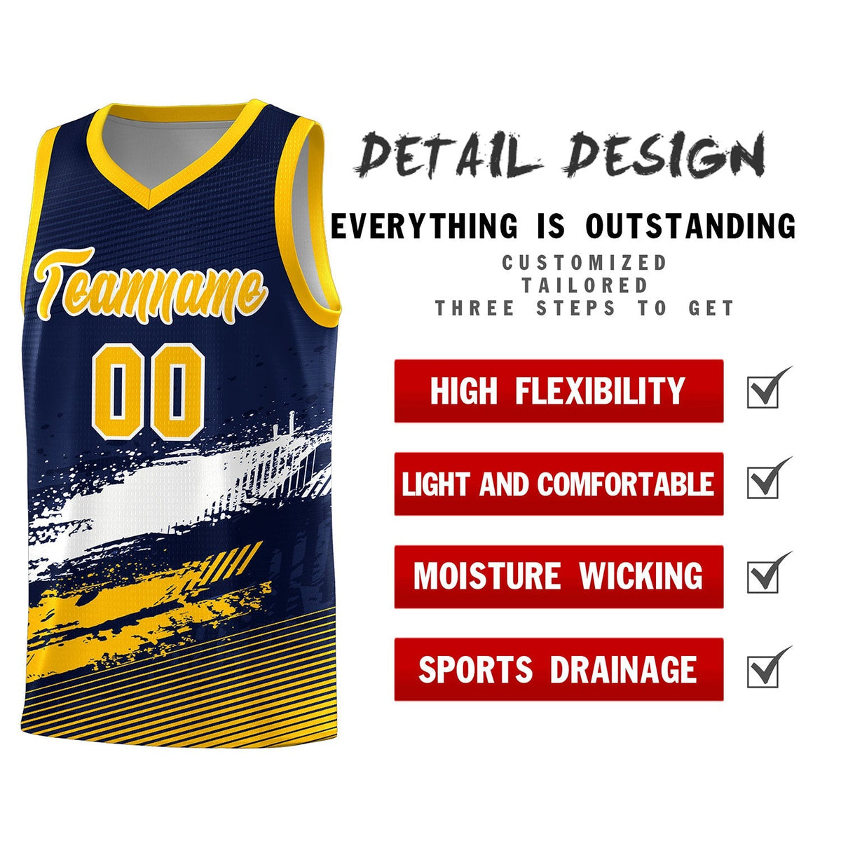 Custom Navy White and Yellow Graffiti Pattern Sports Uniform Basketball Jersey|KXKSHOP