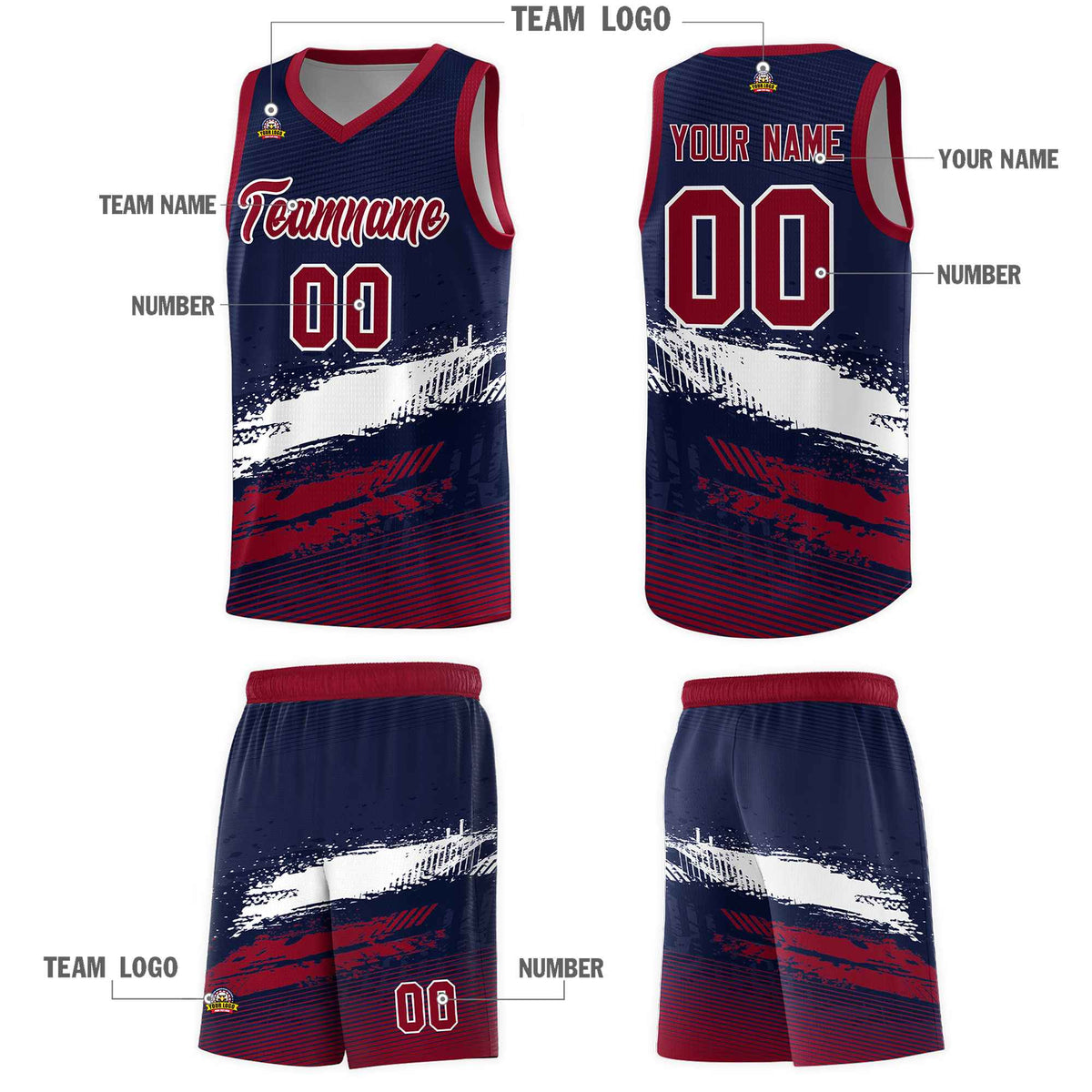 Custom Navy White and Crimson Graffiti Pattern Sports Uniform Basketball Jersey|KXKSHOP