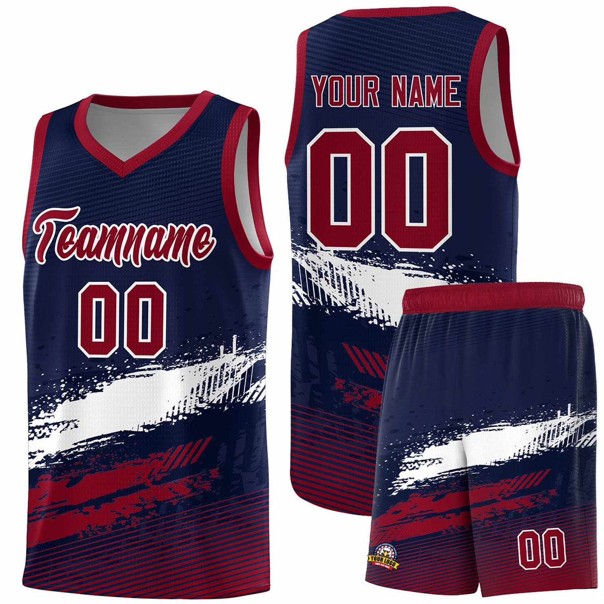 Custom Navy White and Crimson Graffiti Pattern Sports Uniform Basketball Jersey|KXKSHOP
