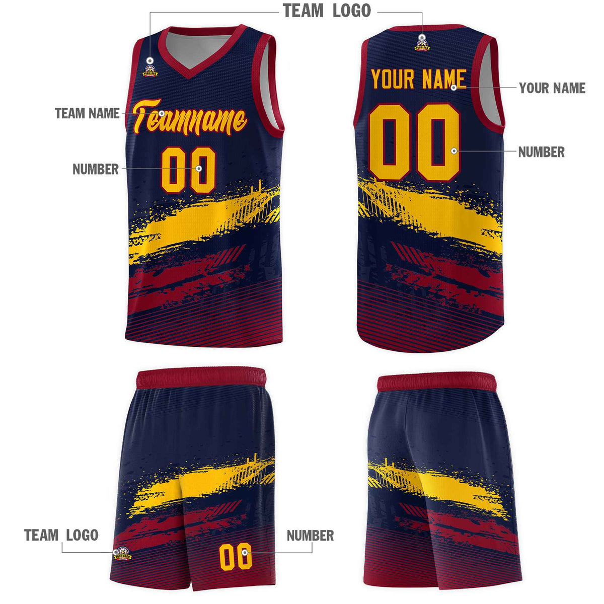 Custom Navy Yellow and Crimson Graffiti Pattern Sports Uniform Basketball Jersey|KXKSHOP