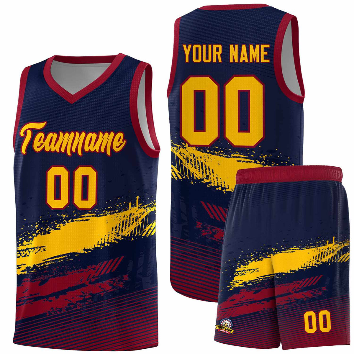 Custom Navy Yellow and Crimson Graffiti Pattern Sports Uniform Basketball Jersey|KXKSHOP