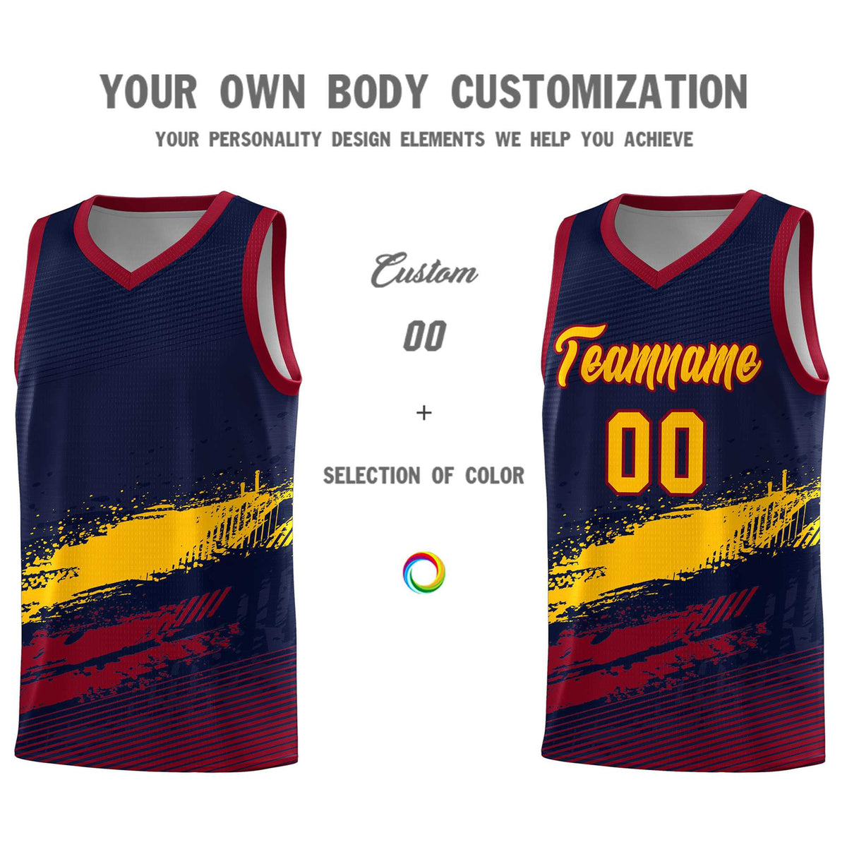 Custom Navy Yellow and Crimson Graffiti Pattern Sports Uniform Basketball Jersey|KXKSHOP