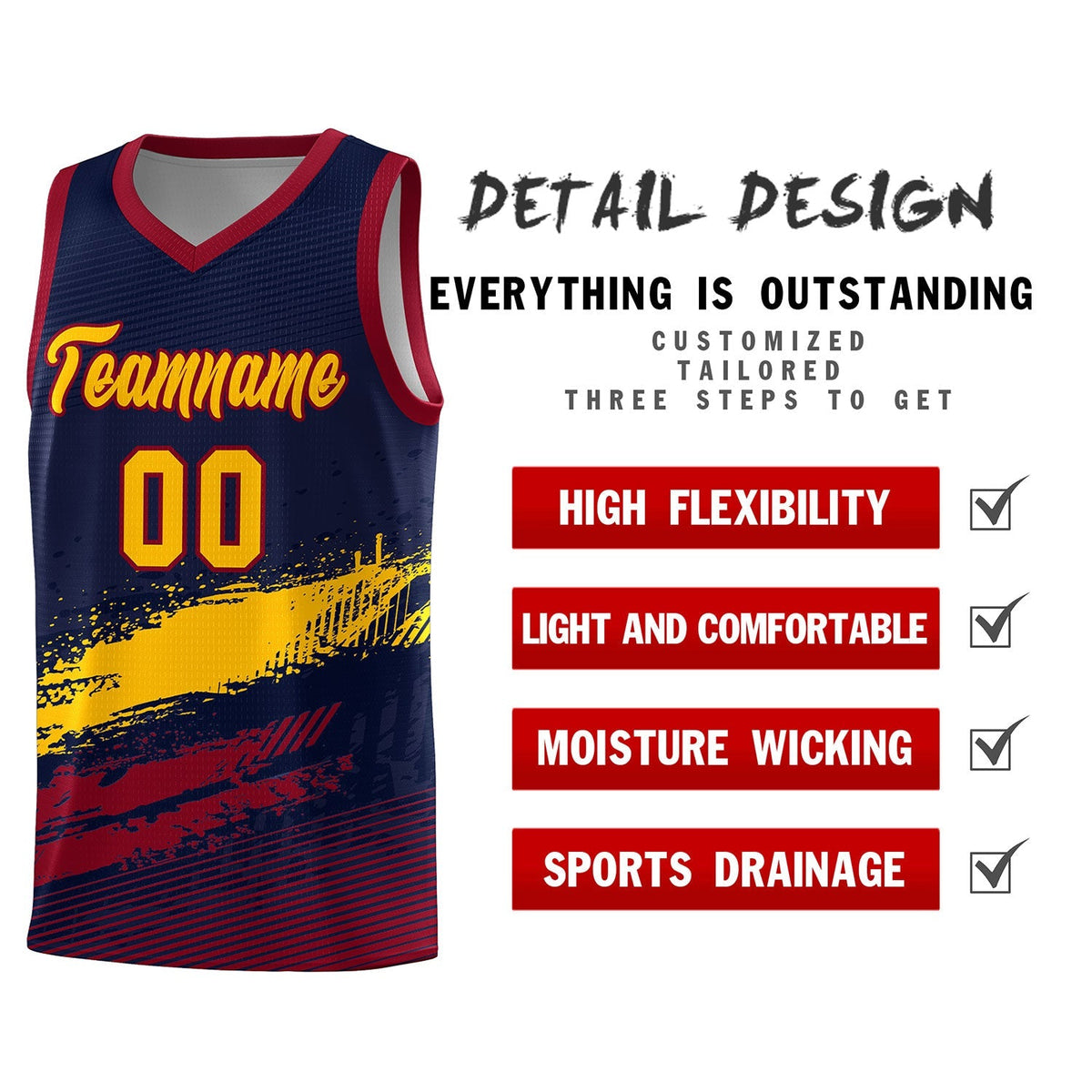 Custom Navy Yellow and Crimson Graffiti Pattern Sports Uniform Basketball Jersey|KXKSHOP