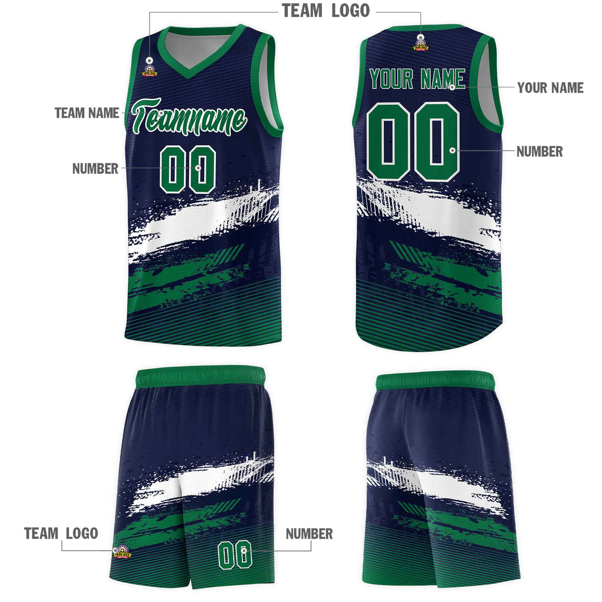 Custom Navy White and Kelly Green Graffiti Pattern Sports Uniform Basketball Jersey|KXKSHOP
