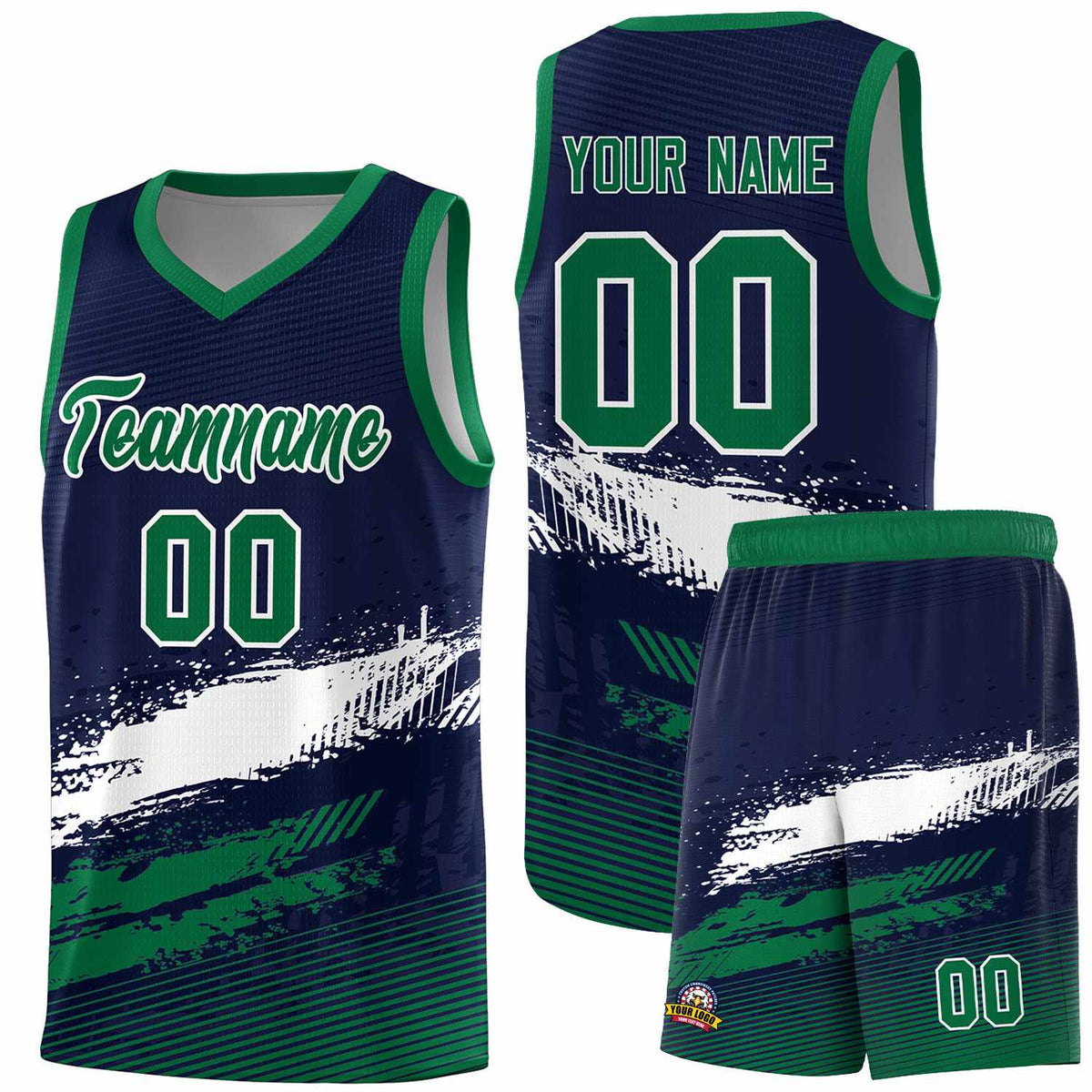Custom Navy White and Kelly Green Graffiti Pattern Sports Uniform Basketball Jersey|KXKSHOP