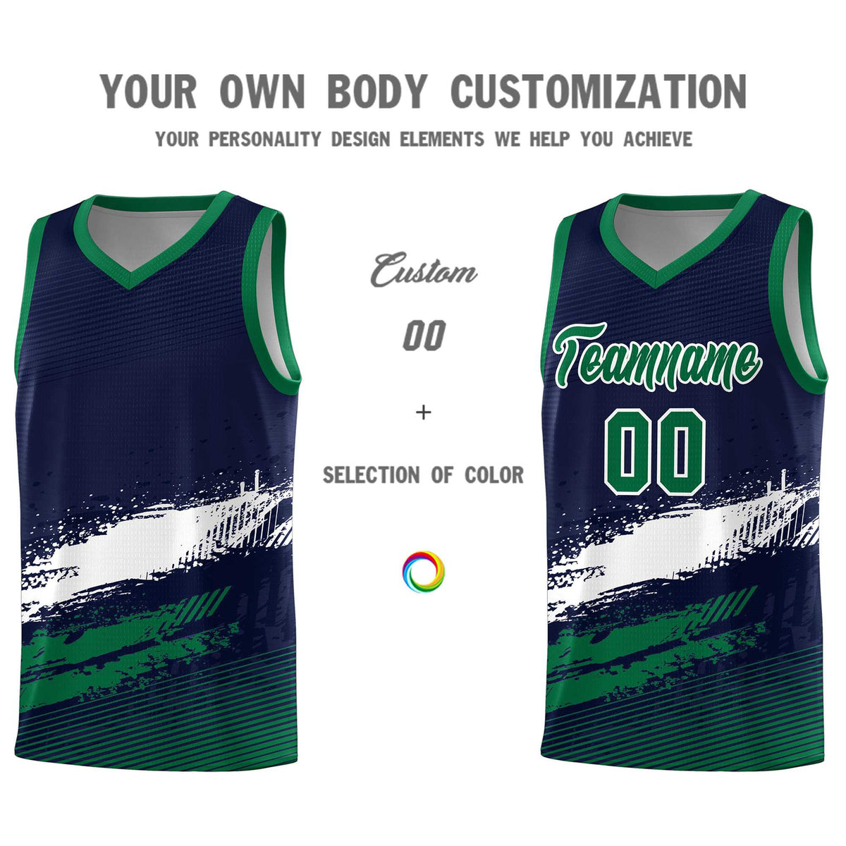 Custom Navy White and Kelly Green Graffiti Pattern Sports Uniform Basketball Jersey|KXKSHOP