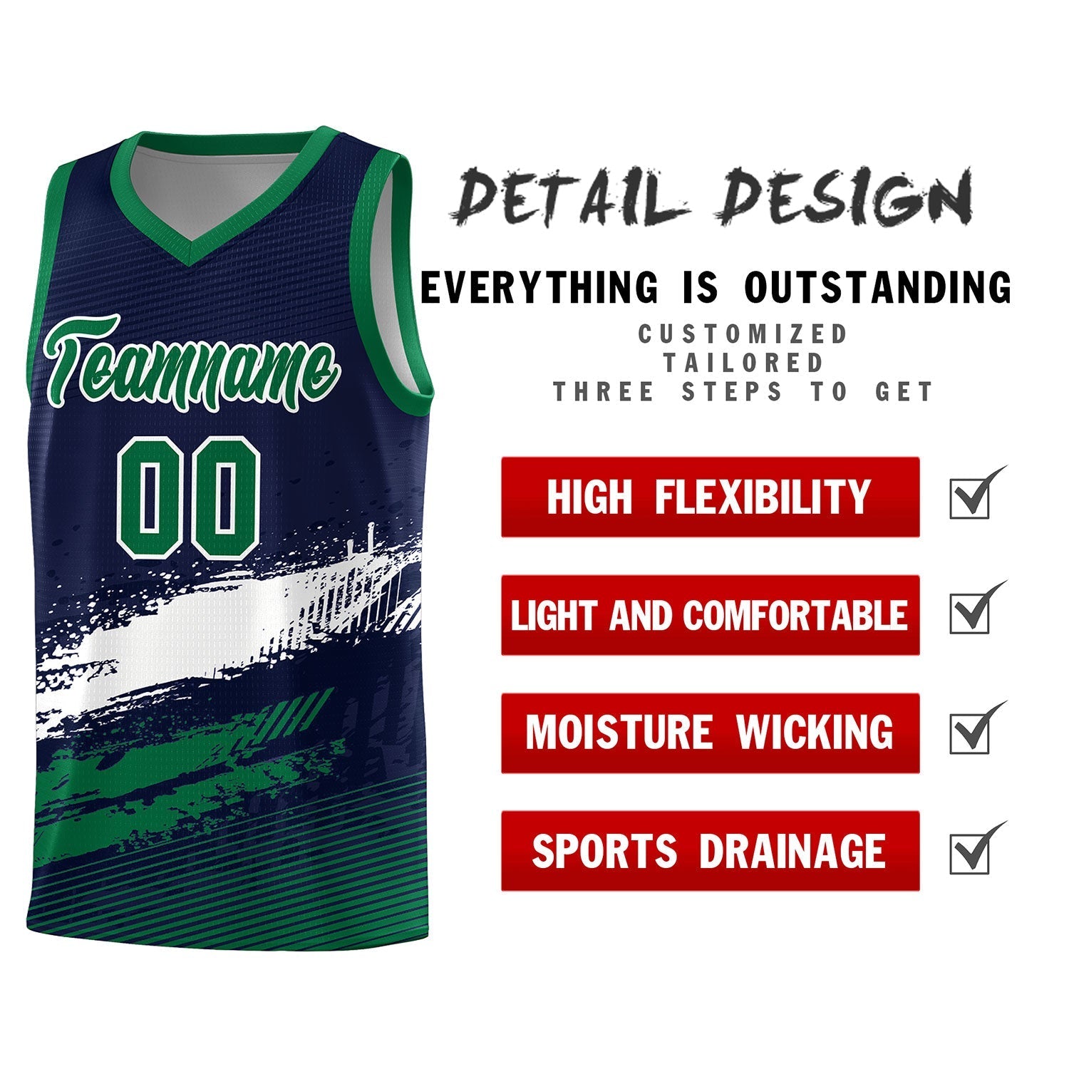 Custom Navy White and Kelly Green Graffiti Pattern Sports Uniform Basketball Jersey|KXKSHOP