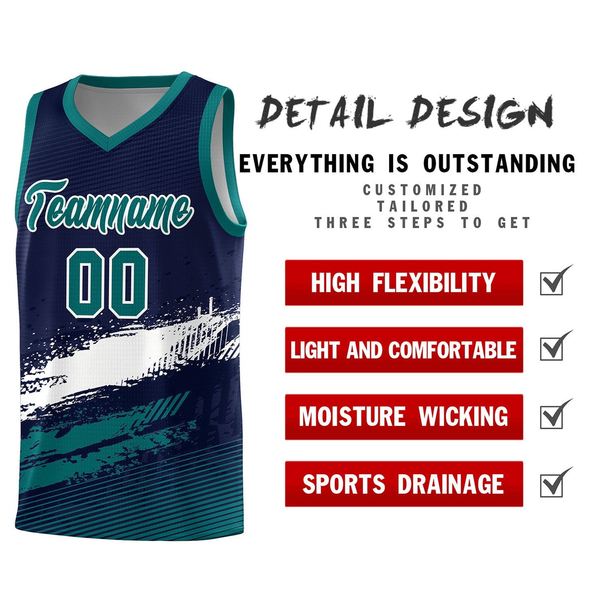 Custom Navy White and Aqua Graffiti Pattern Sports Uniform Basketball Jersey|KXKSHOP
