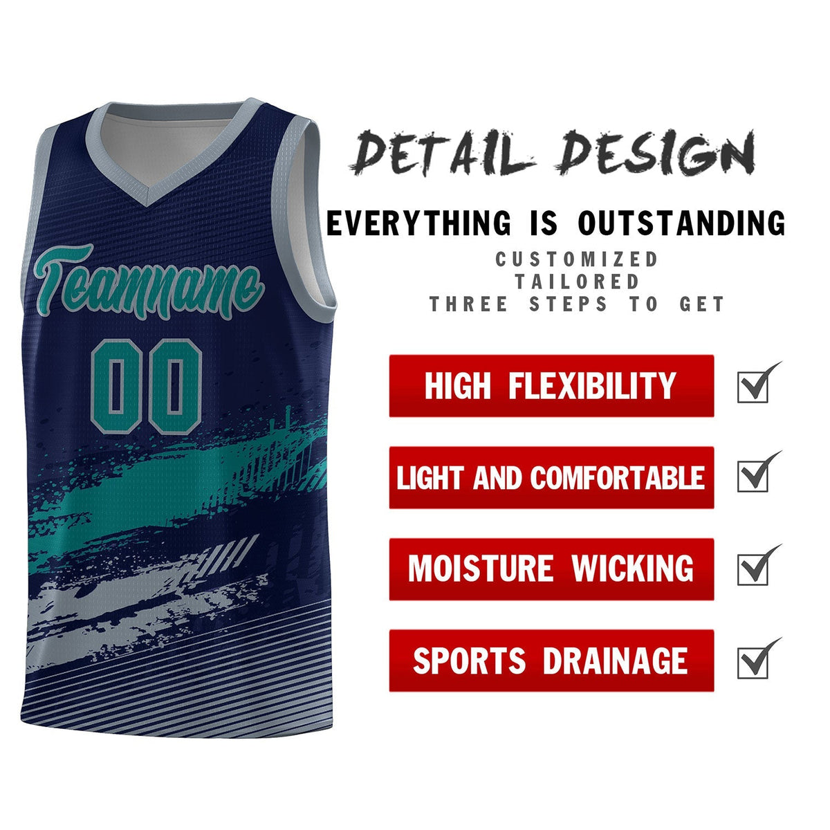 Custom Navy Aqua and Gray Graffiti Pattern Sports Uniform Basketball Jersey|KXKSHOP