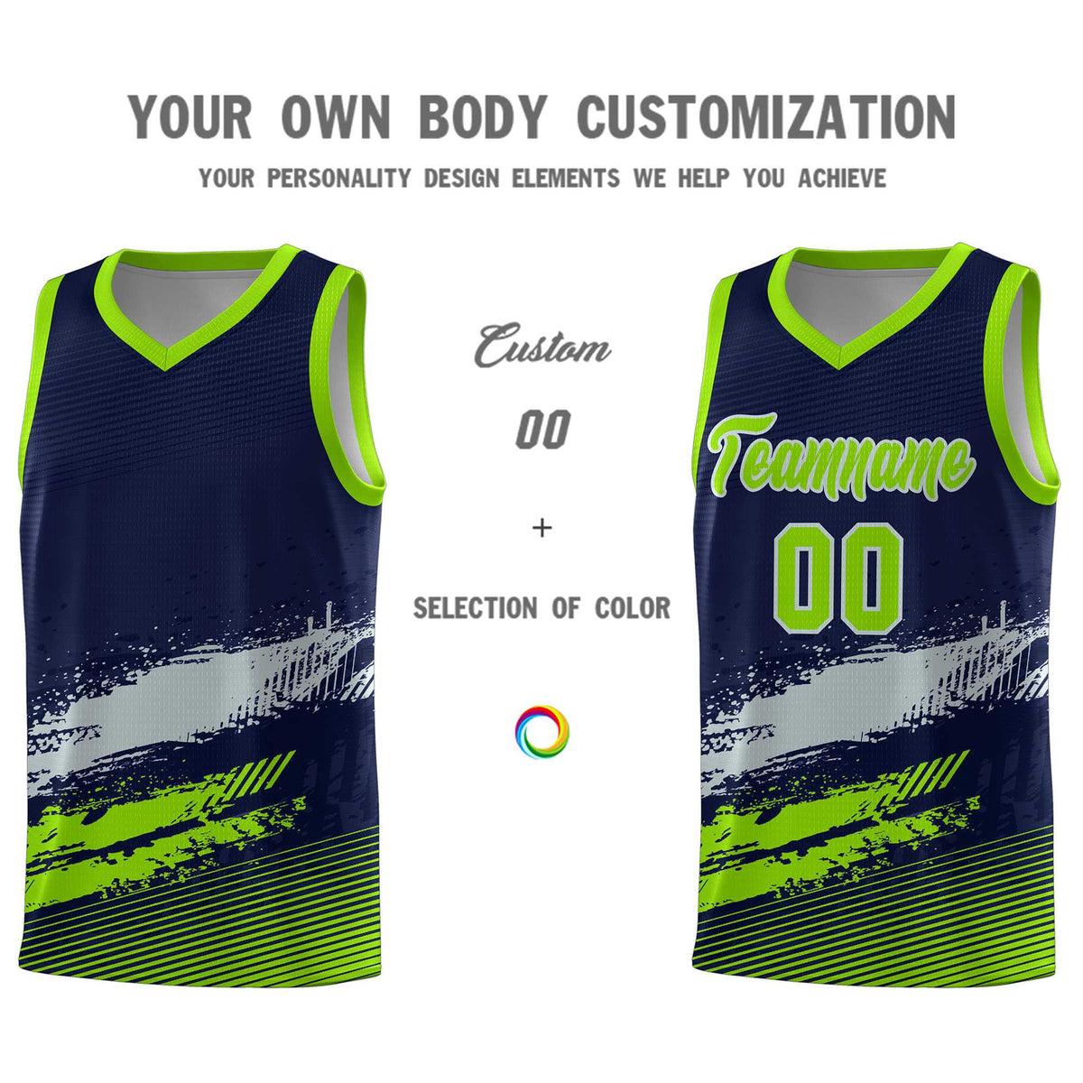 Custom Navy Gray and Neon Green Graffiti Pattern Sports Uniform Basketball Jersey|KXKSHOP