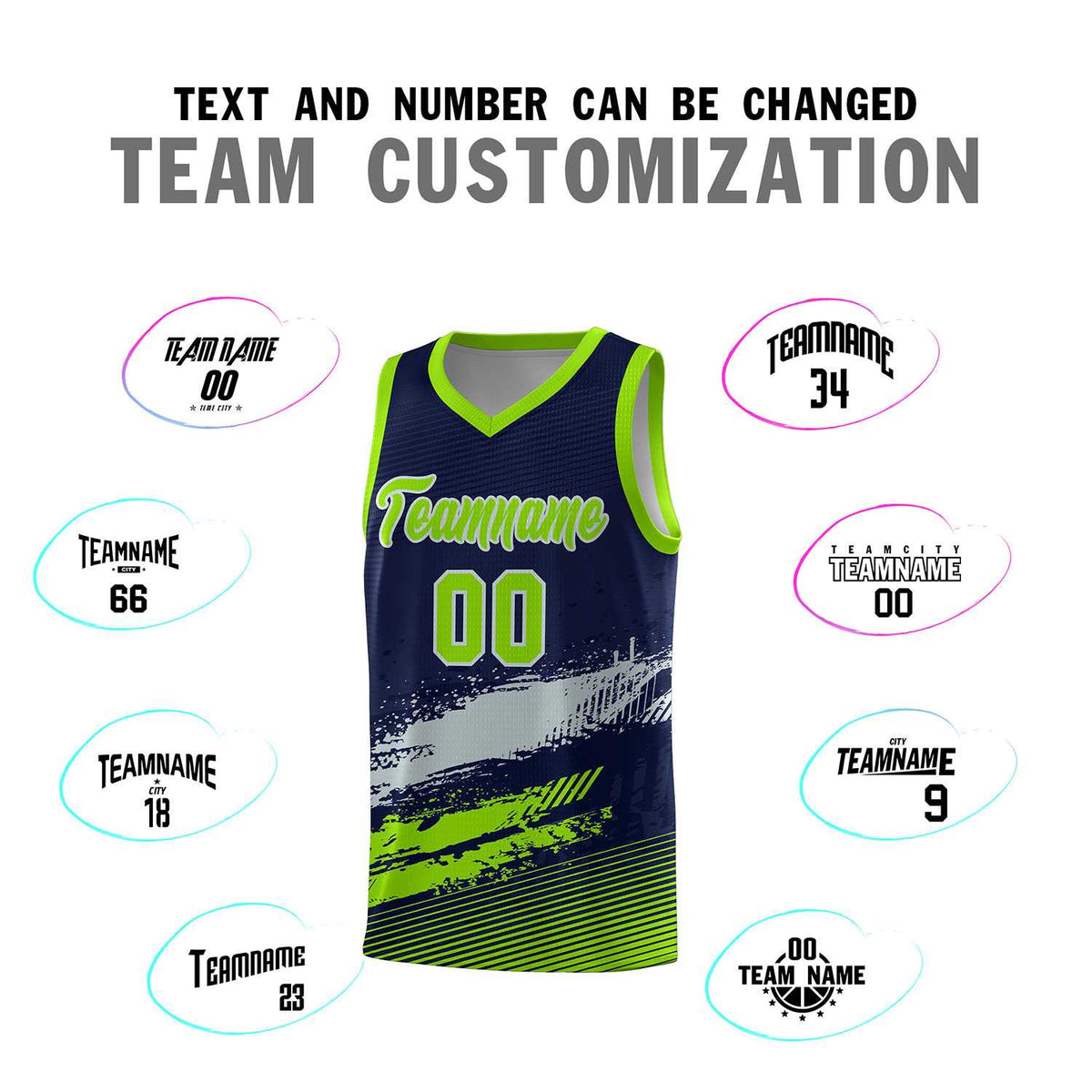 Custom Navy Gray and Neon Green Graffiti Pattern Sports Uniform Basketball Jersey|KXKSHOP