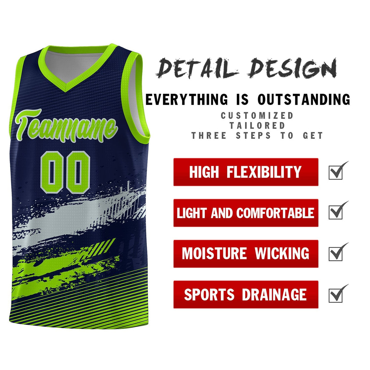 Custom Navy Gray and Neon Green Graffiti Pattern Sports Uniform Basketball Jersey|KXKSHOP