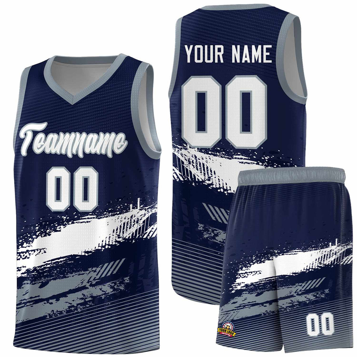 Custom Navy White and Gray Graffiti Pattern Sports Uniform Basketball Jersey|KXKSHOP