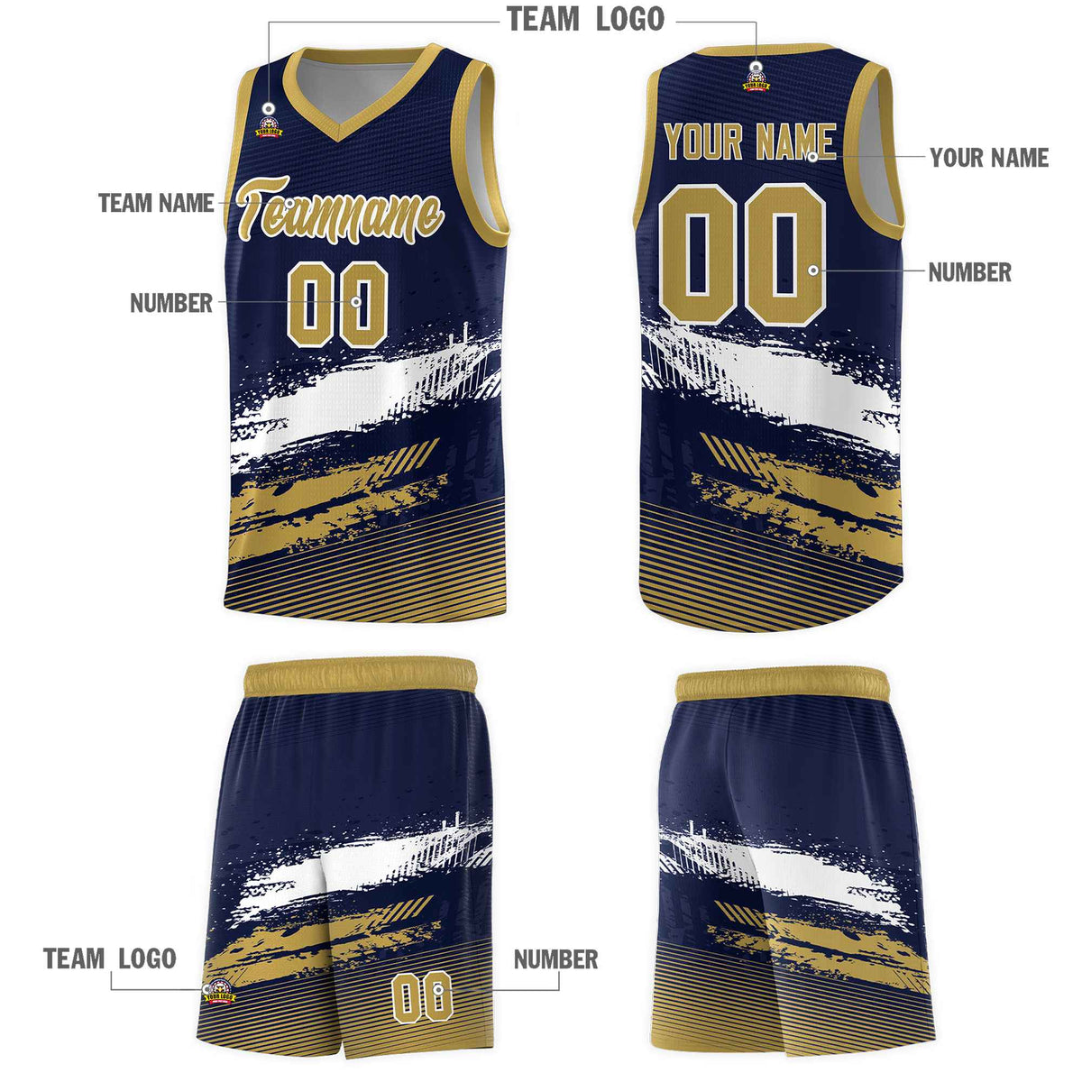 Custom Navy White and Old Gold Graffiti Pattern Sports Uniform Basketball Jersey|KXKSHOP