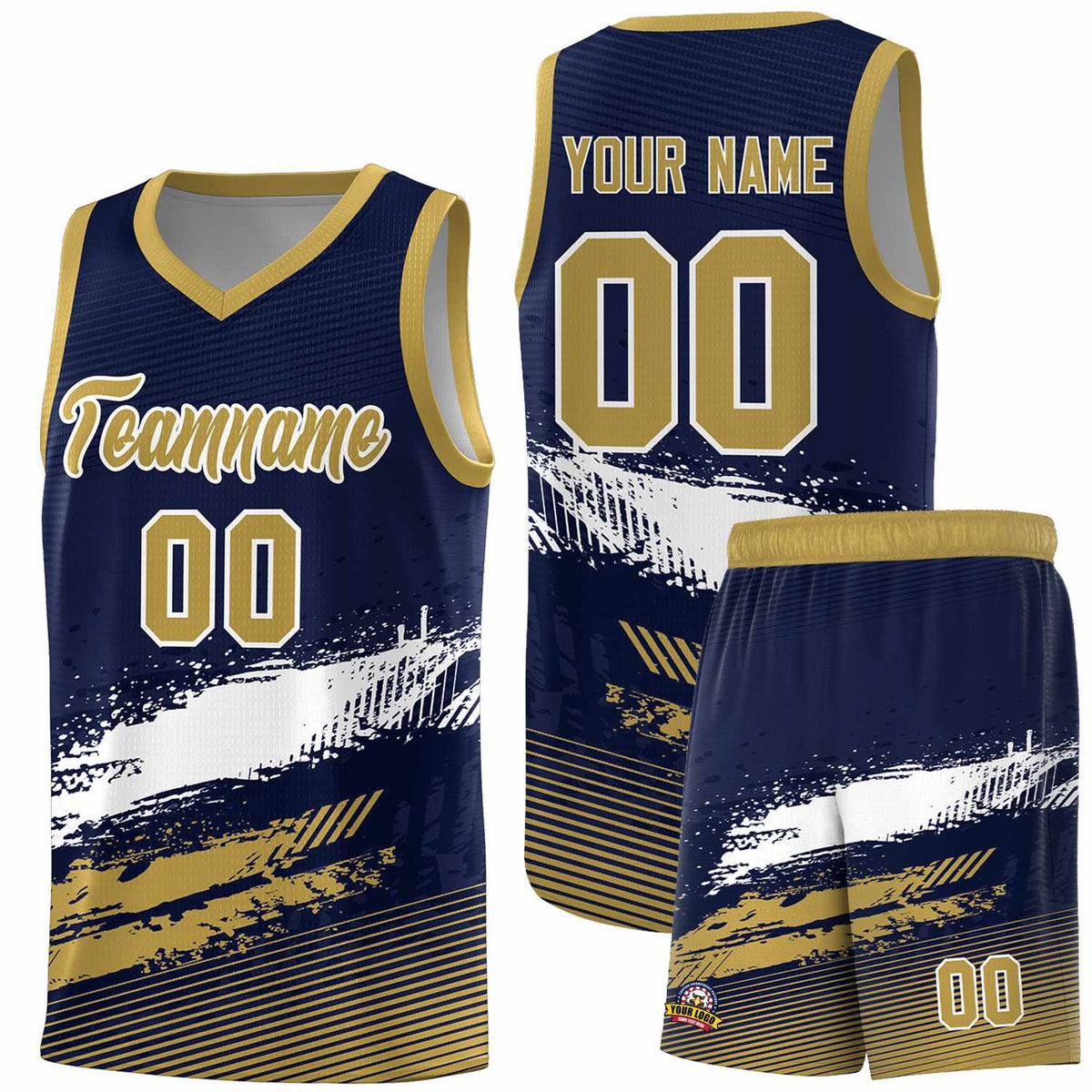 Custom Navy White and Old Gold Graffiti Pattern Sports Uniform Basketball Jersey|KXKSHOP