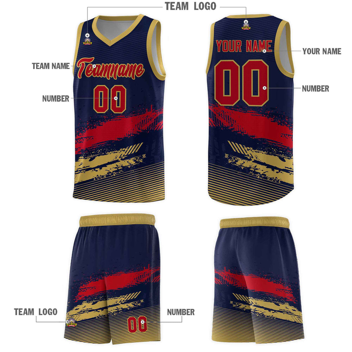 Custom Navy Red and Old Gold Graffiti Pattern Sports Uniform Basketball Jersey|KXKSHOP