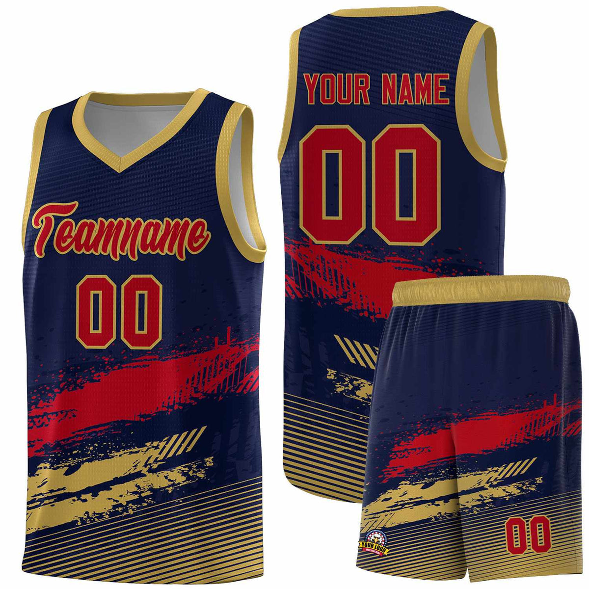Custom Navy Red and Old Gold Graffiti Pattern Sports Uniform Basketball Jersey|KXKSHOP