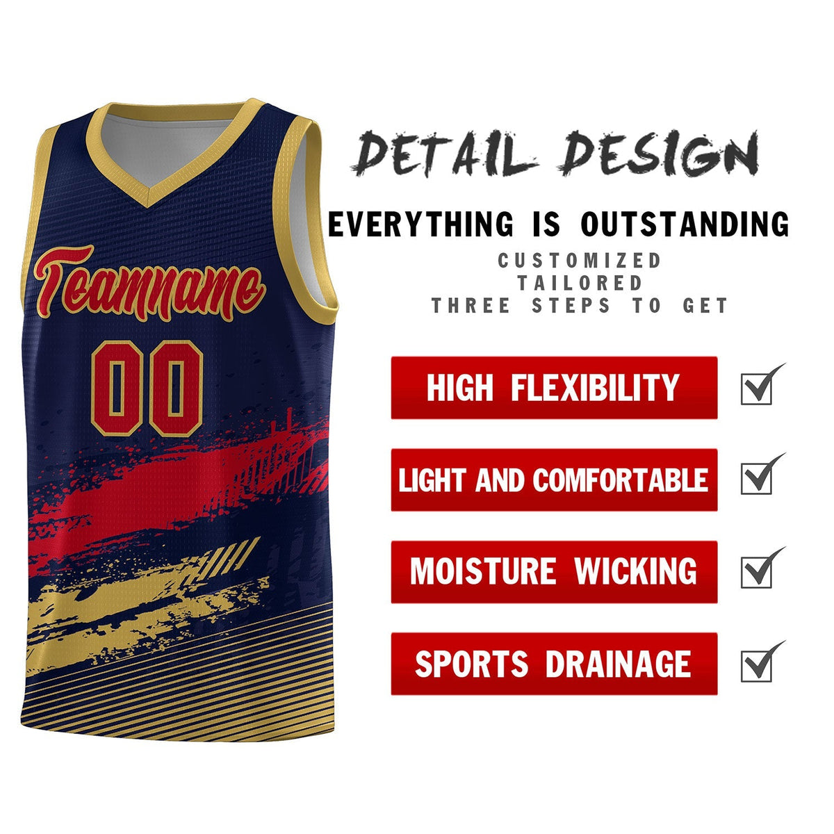 Custom Navy Red and Old Gold Graffiti Pattern Sports Uniform Basketball Jersey|KXKSHOP