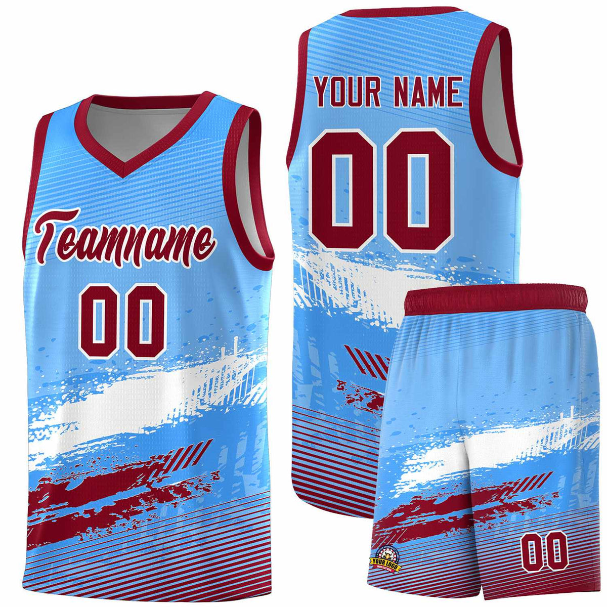 Custom Powder Blue White and Crimson Graffiti Pattern Sports Uniform Basketball Jersey|KXKSHOP