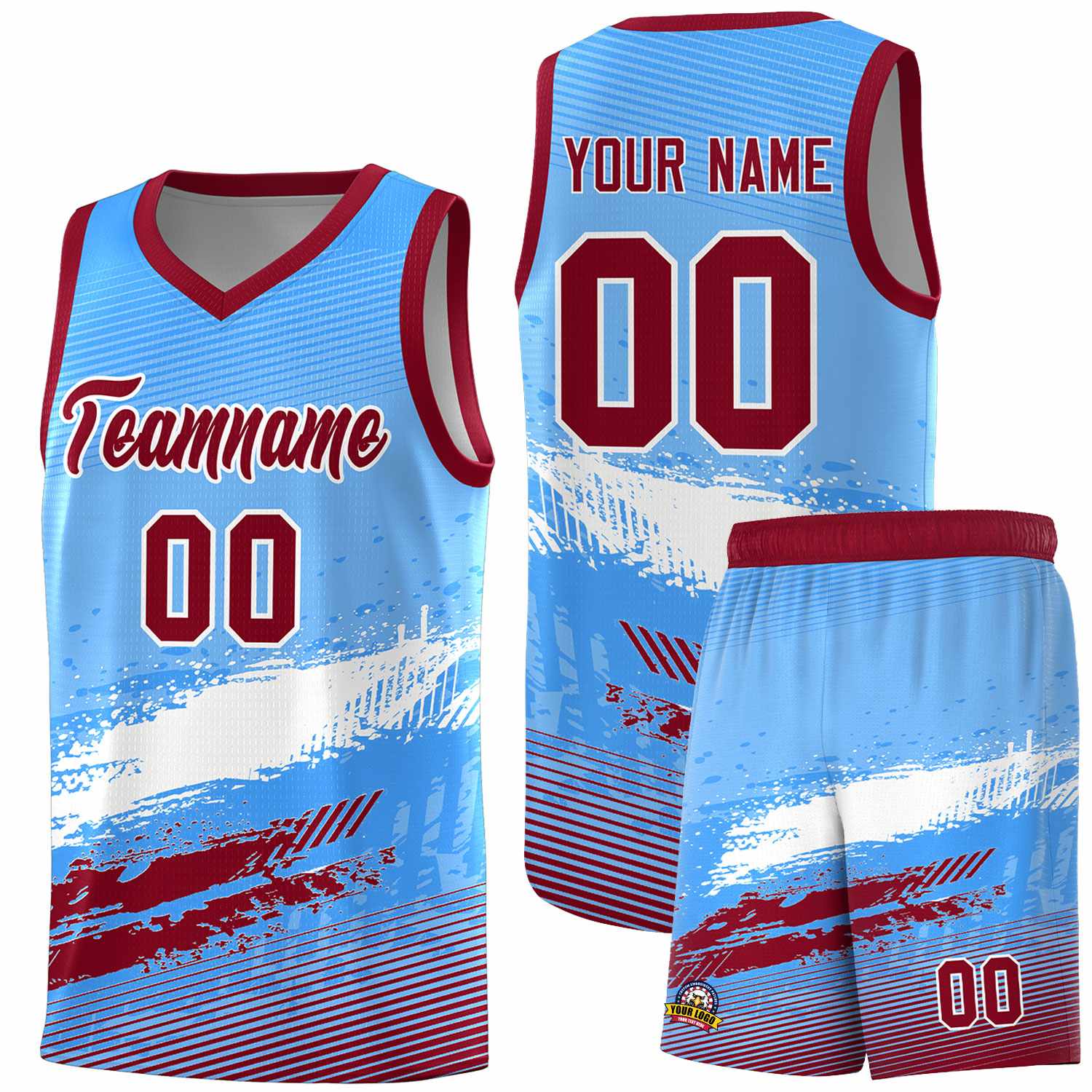 Custom Powder Blue White and Crimson Graffiti Pattern Sports Uniform Basketball Jersey|KXKSHOP