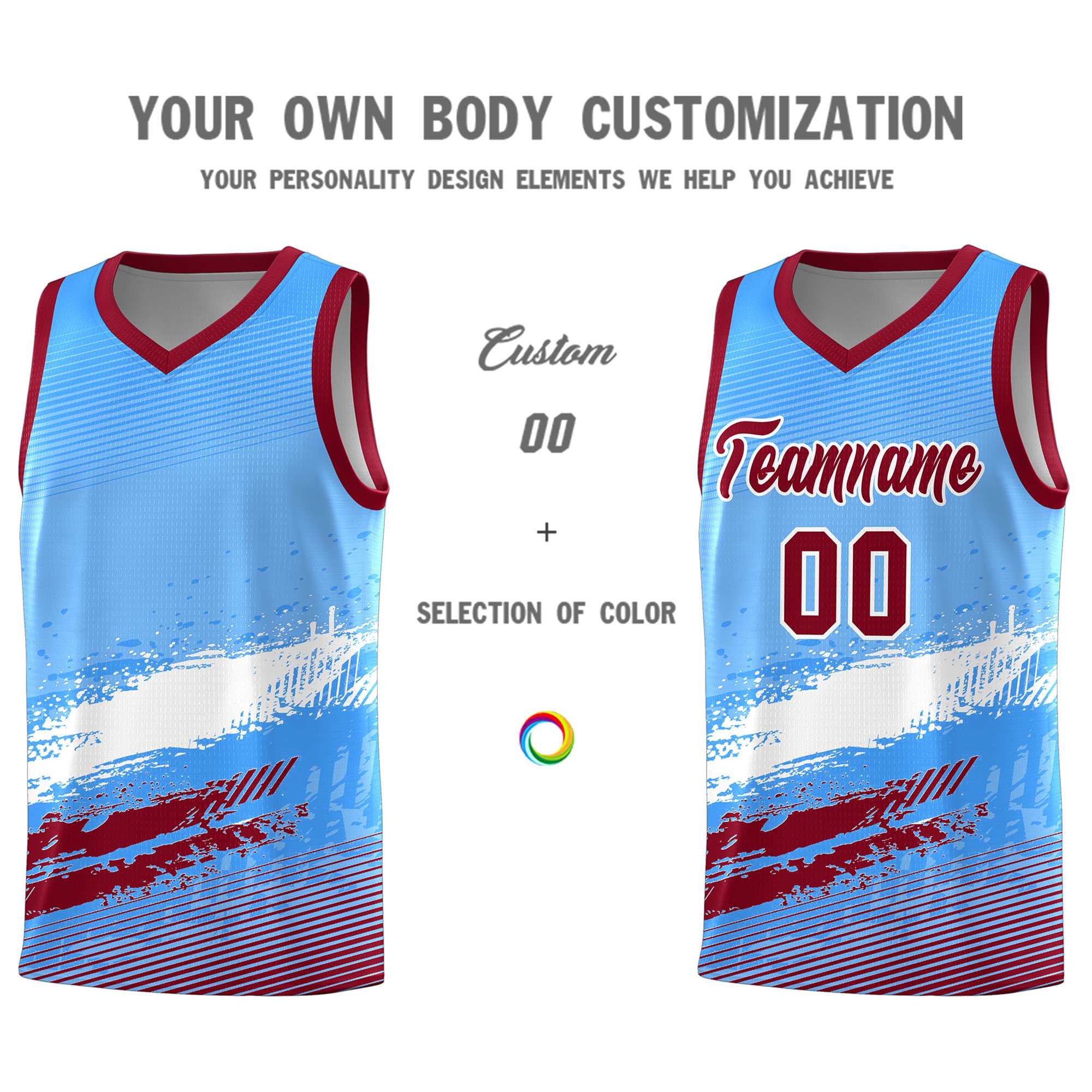 Custom Powder Blue White and Crimson Graffiti Pattern Sports Uniform Basketball Jersey|KXKSHOP