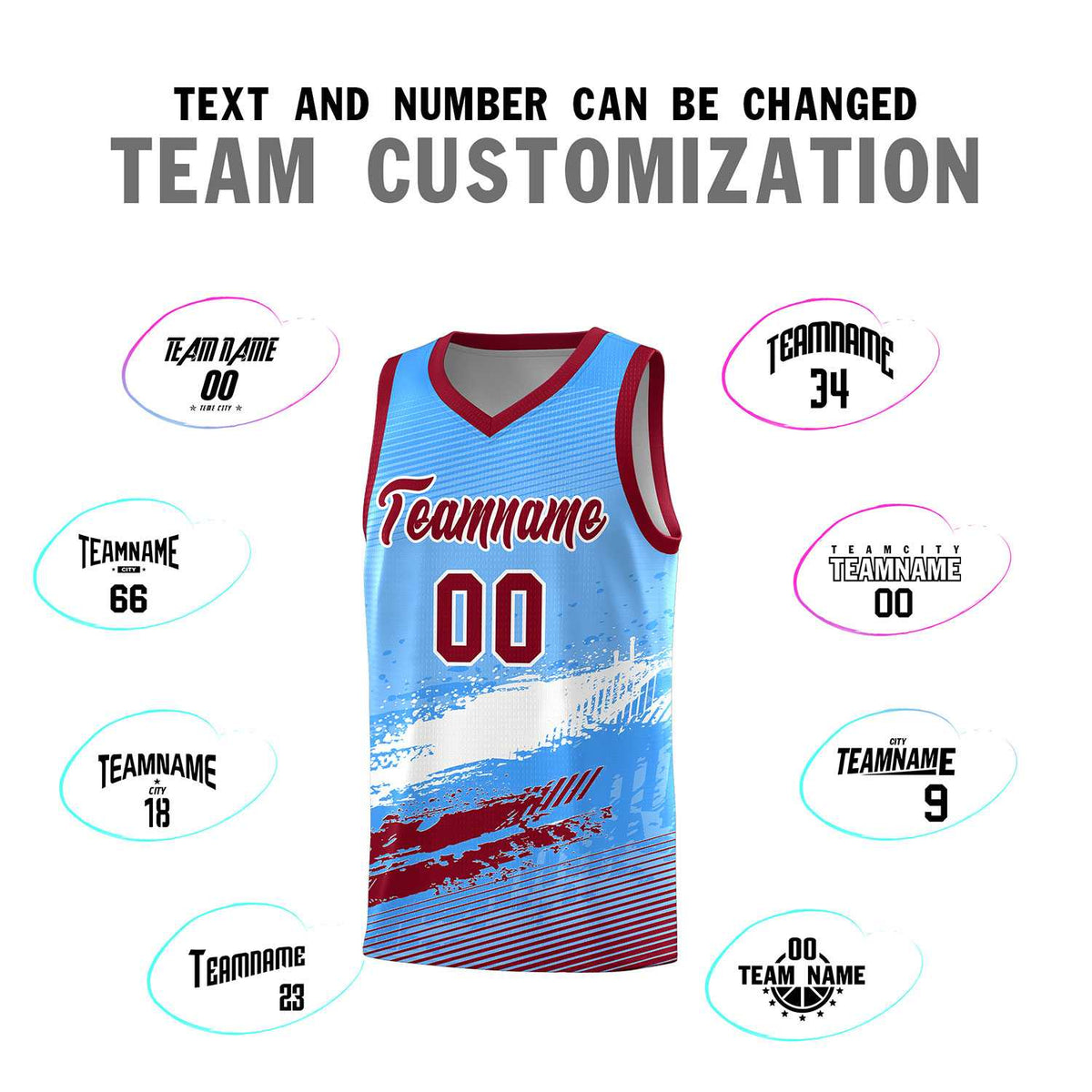 Custom Powder Blue White and Crimson Graffiti Pattern Sports Uniform Basketball Jersey|KXKSHOP