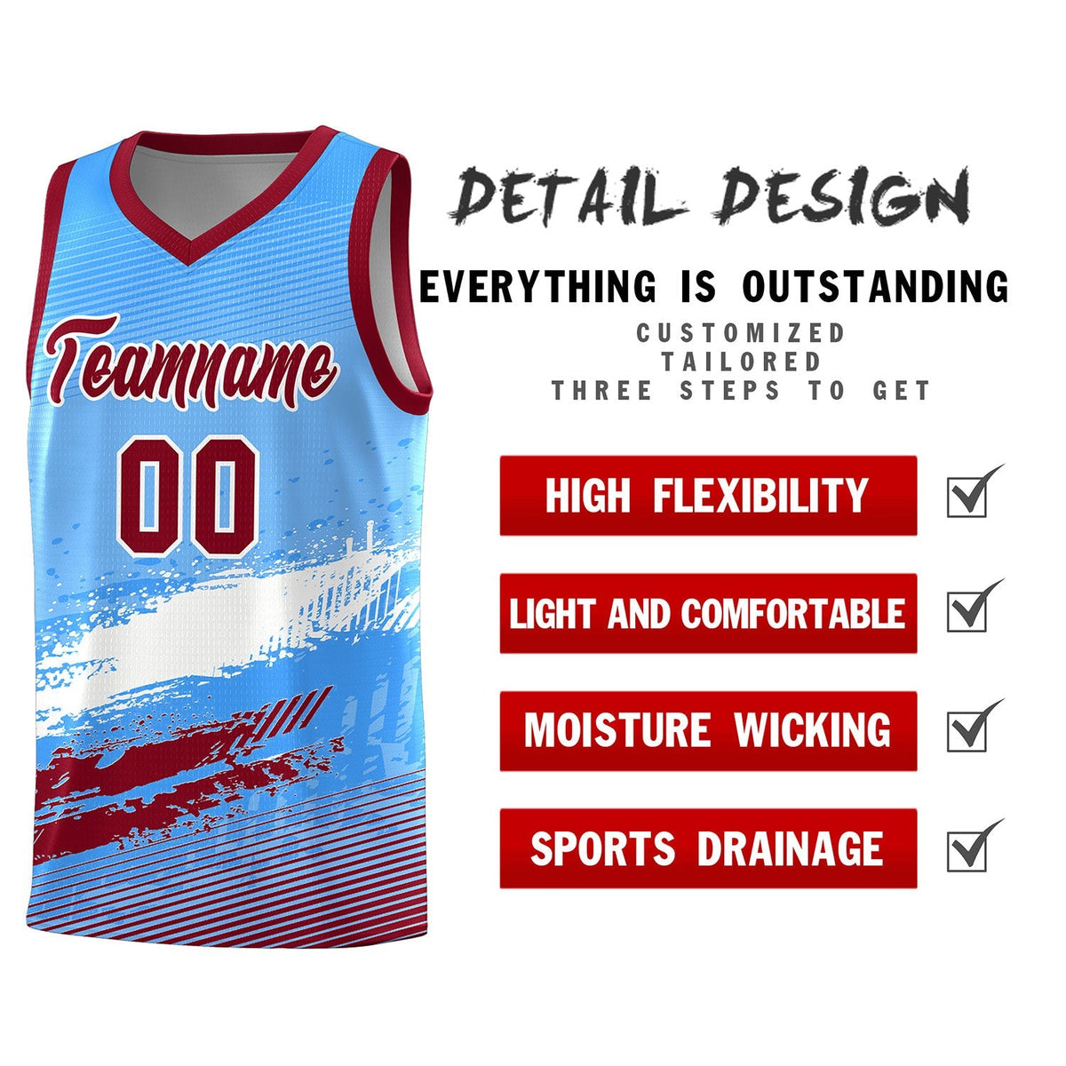 Custom Powder Blue White and Crimson Graffiti Pattern Sports Uniform Basketball Jersey|KXKSHOP