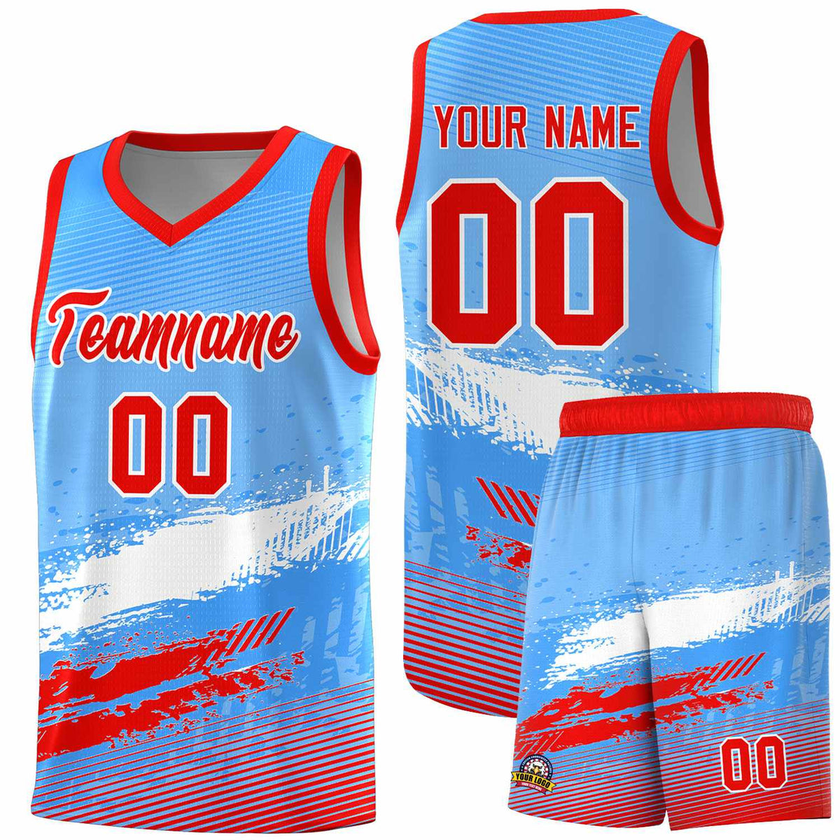 Custom Powder Blue White and Red Graffiti Pattern Sports Uniform Basketball Jersey|KXKSHOP