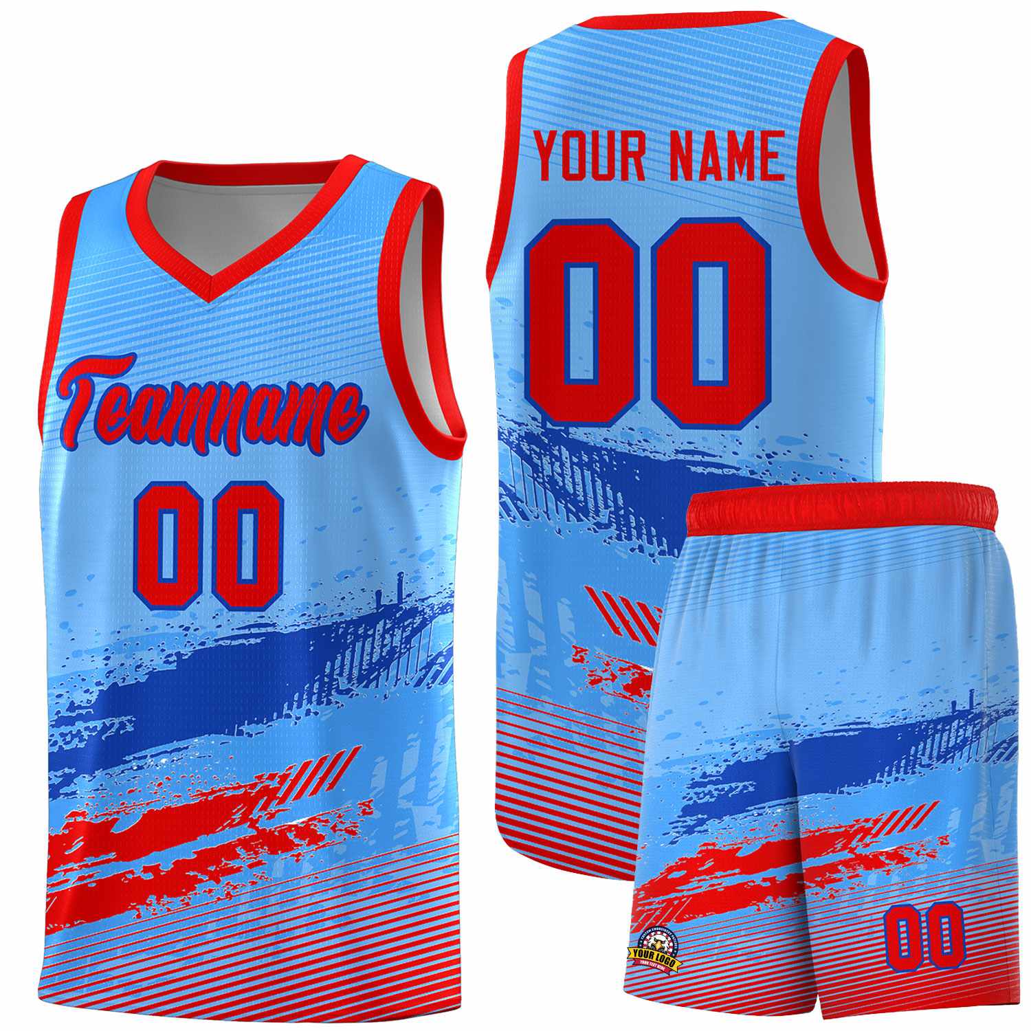 Custom Powder Blue Royal and Red Graffiti Pattern Sports Uniform Basketball Jersey|KXKSHOP