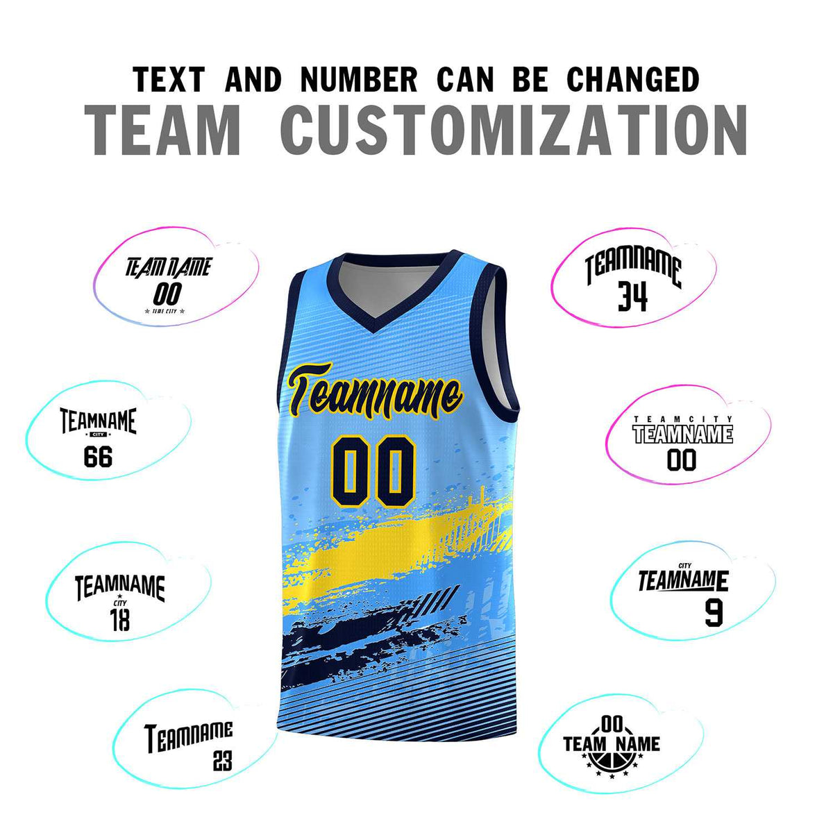 Custom Powder Blue Gold and Navy Graffiti Pattern Sports Uniform Basketball Jersey|KXKSHOP