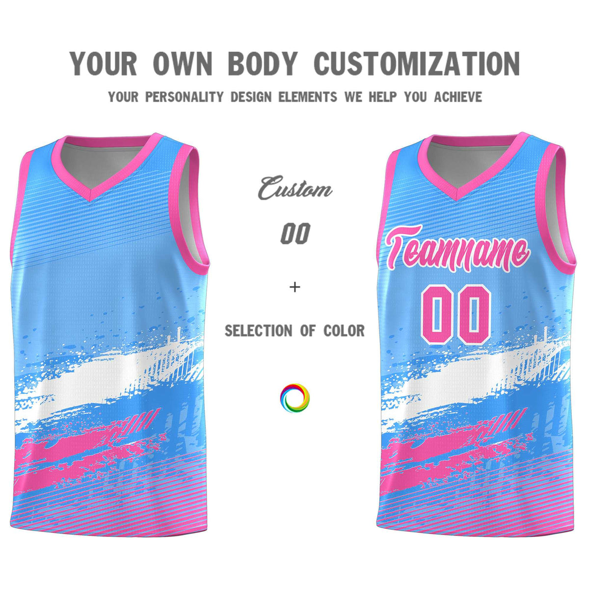 Custom Powder Blue White and Pink Graffiti Pattern Sports Uniform Basketball Jersey|KXKSHOP