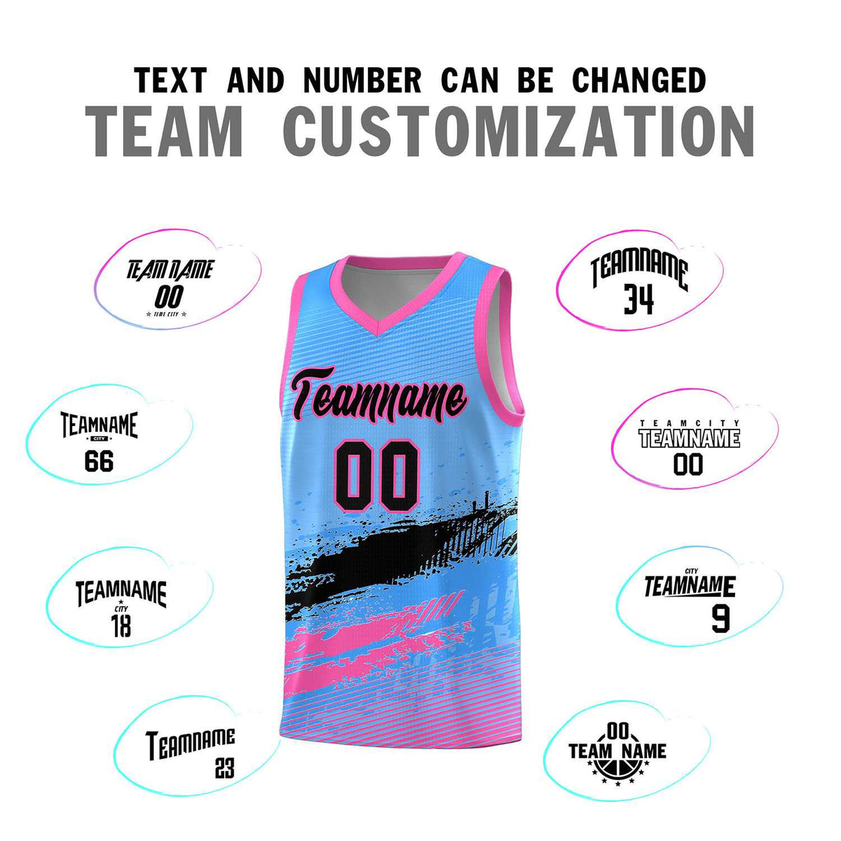 Custom Powder Blue Black and Pink Graffiti Pattern Sports Uniform Basketball Jersey|KXKSHOP