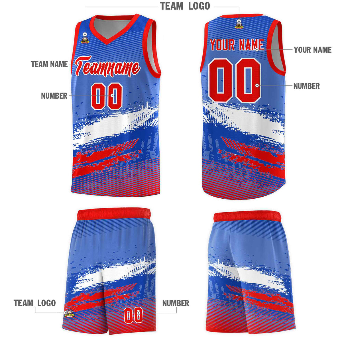 Custom Royal White and Red Graffiti Pattern Sports Uniform Basketball Jersey|KXKSHOP