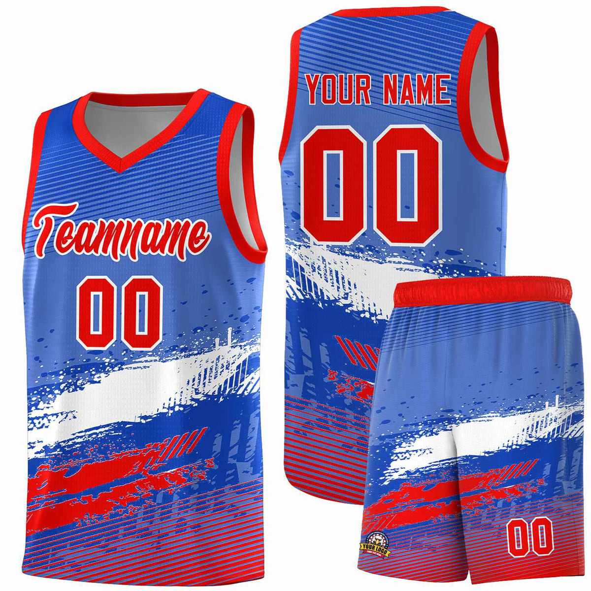 Custom Royal White and Red Graffiti Pattern Sports Uniform Basketball Jersey|KXKSHOP