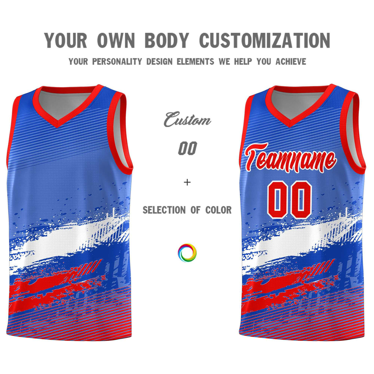 Custom Royal White and Red Graffiti Pattern Sports Uniform Basketball Jersey|KXKSHOP