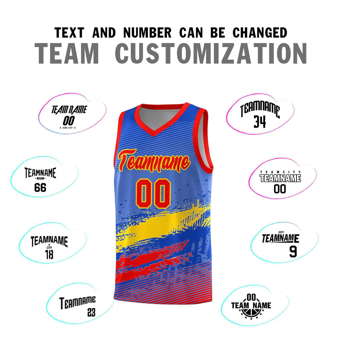 Custom Royal Gold and Red Graffiti Pattern Sports Uniform Basketball Jersey|KXKSHOP