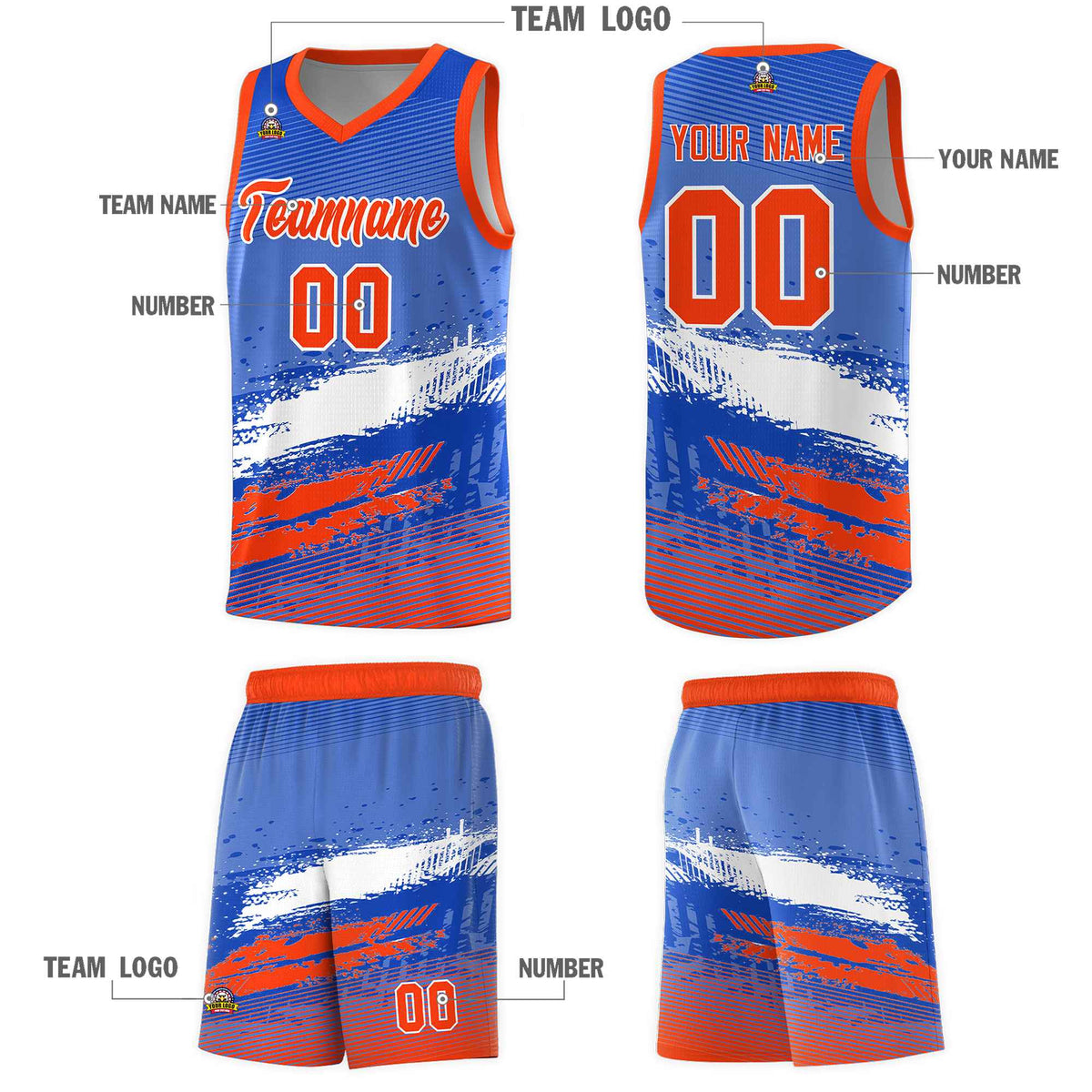 Custom Royal White and Orange Graffiti Pattern Sports Uniform Basketball Jersey|KXKSHOP