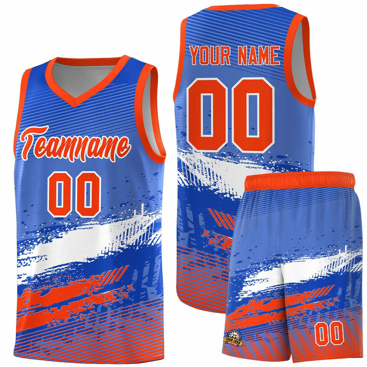 Custom Royal White and Orange Graffiti Pattern Sports Uniform Basketball Jersey|KXKSHOP