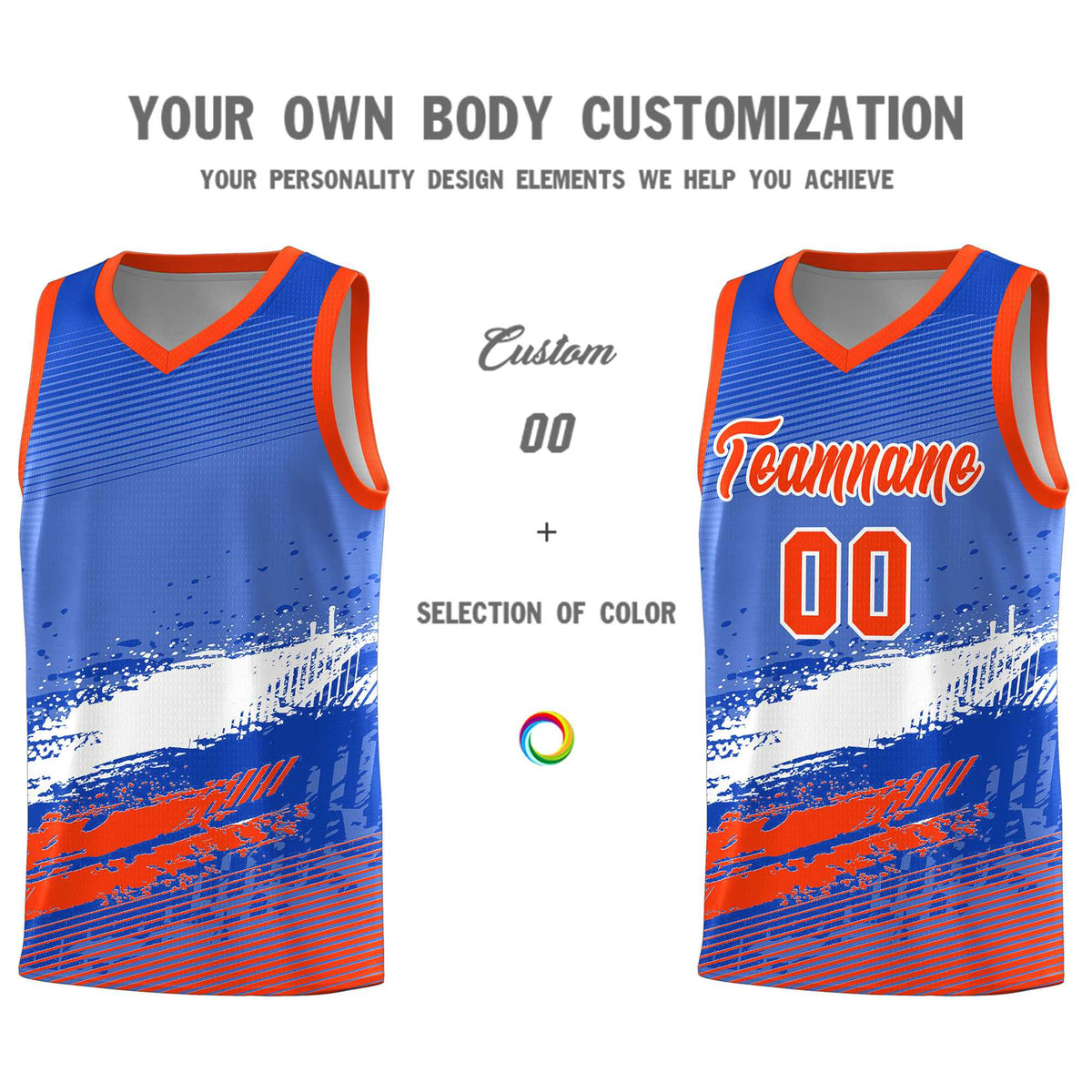 Custom Royal White and Orange Graffiti Pattern Sports Uniform Basketball Jersey|KXKSHOP