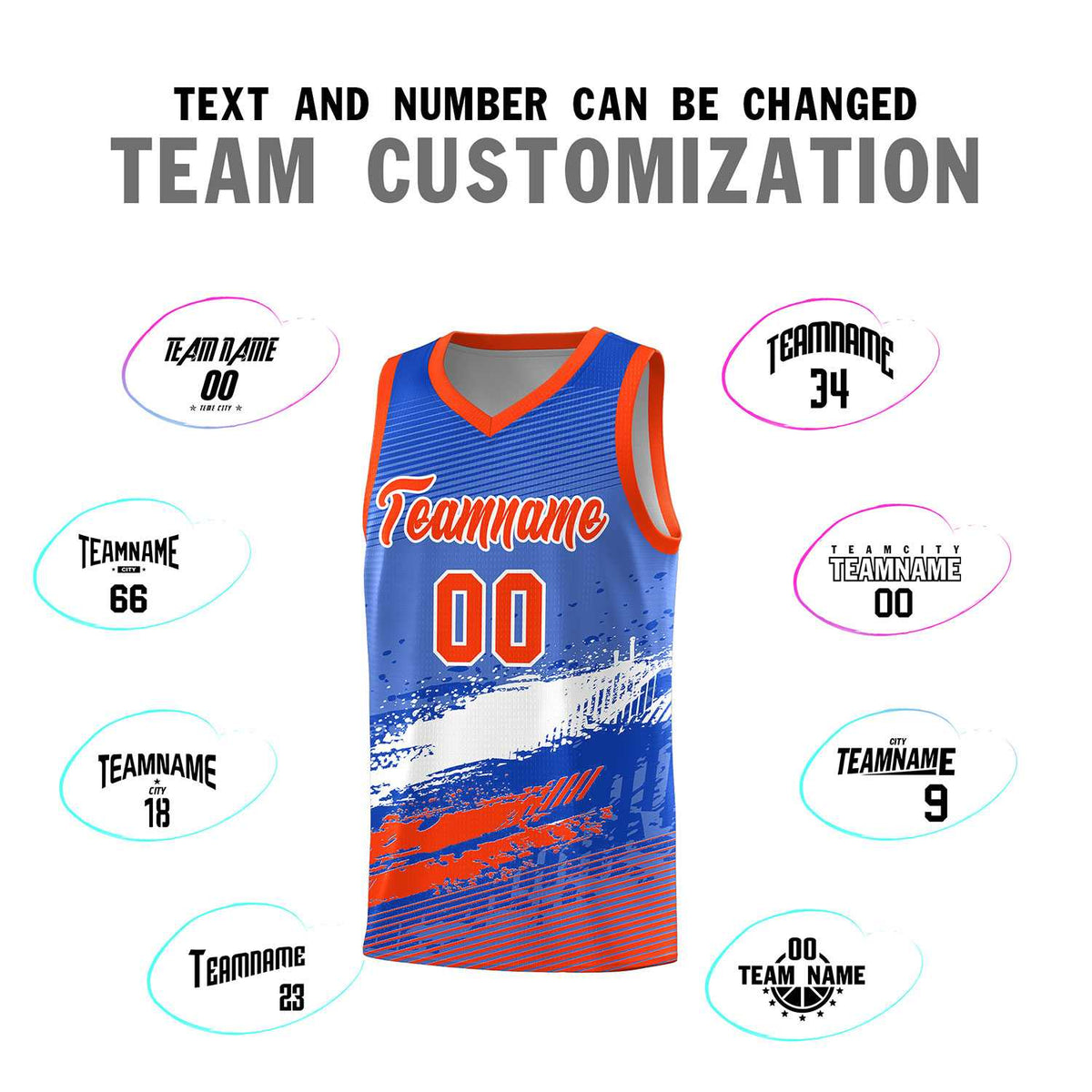 Custom Royal White and Orange Graffiti Pattern Sports Uniform Basketball Jersey|KXKSHOP