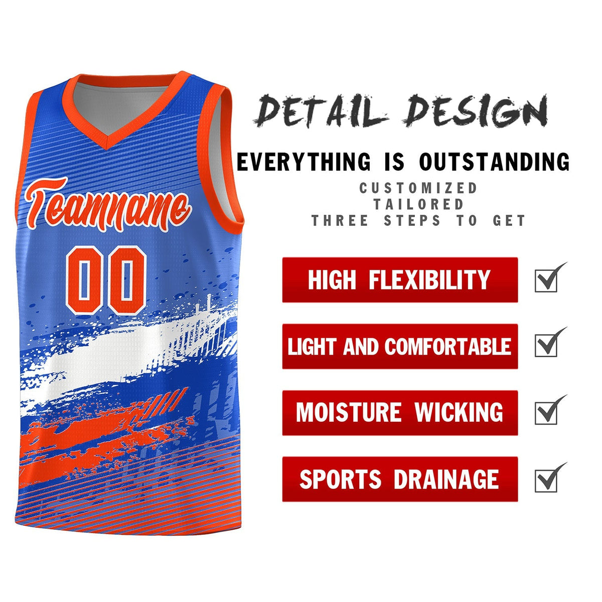 Custom Royal White and Orange Graffiti Pattern Sports Uniform Basketball Jersey|KXKSHOP