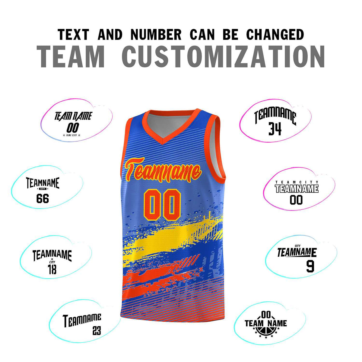 Custom Royal Gold and Orange Graffiti Pattern Sports Uniform Basketball Jersey|KXKSHOP