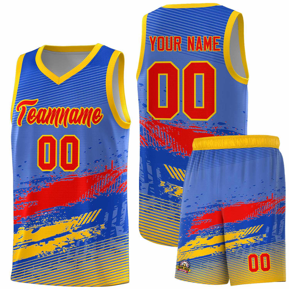 Custom Royal Red and Yellow Graffiti Pattern Sports Uniform Basketball Jersey|KXKSHOP